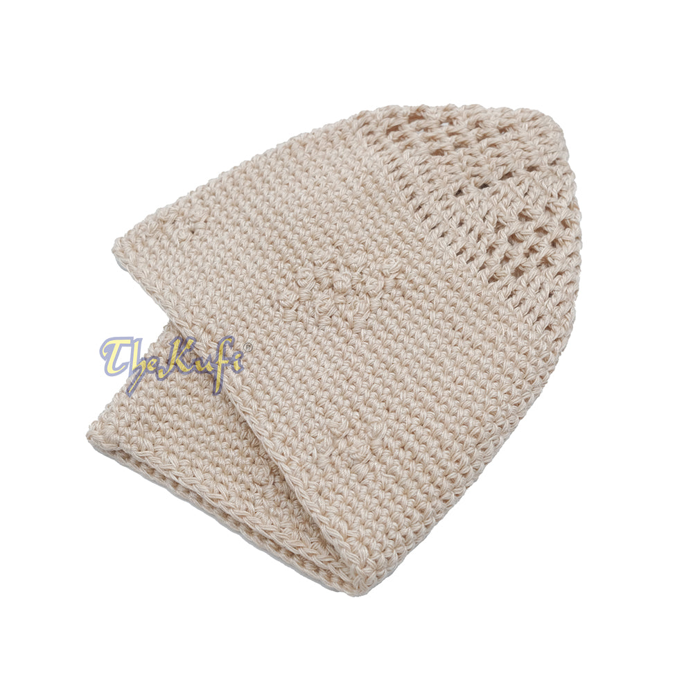 Beige Crocheted Cap – Knot Diamond Design Cotton Blend Yemeni Kufi