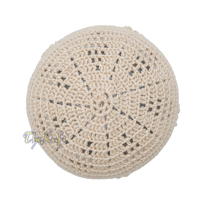 Beige Crocheted Cap – Knot Diamond Design Cotton Blend Yemeni Kufi