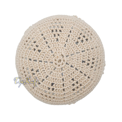 Topi Rajutan Beige - Desain Berlian Simpul Katun Campuran Kufi Yaman