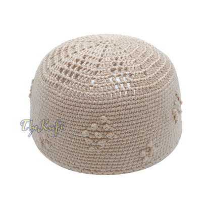 Beige Crocheted Cap – Knot Diamond Design Cotton Blend Yemeni Kufi