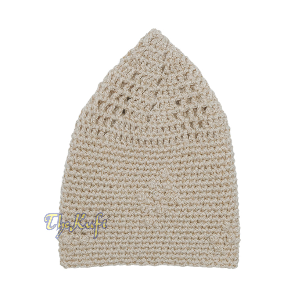 Topi Rajutan Beige - Desain Berlian Simpul Katun Campuran Kufi Yaman