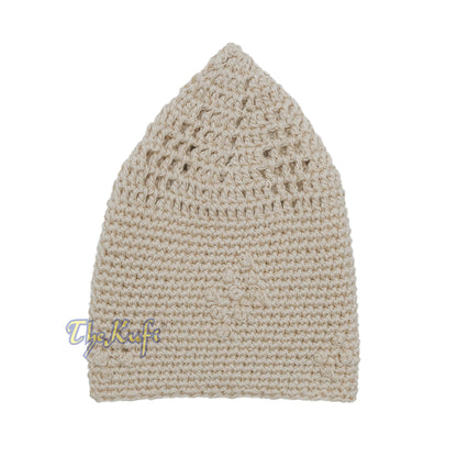 Topi Rajutan Beige - Desain Berlian Simpul Katun Campuran Kufi Yaman