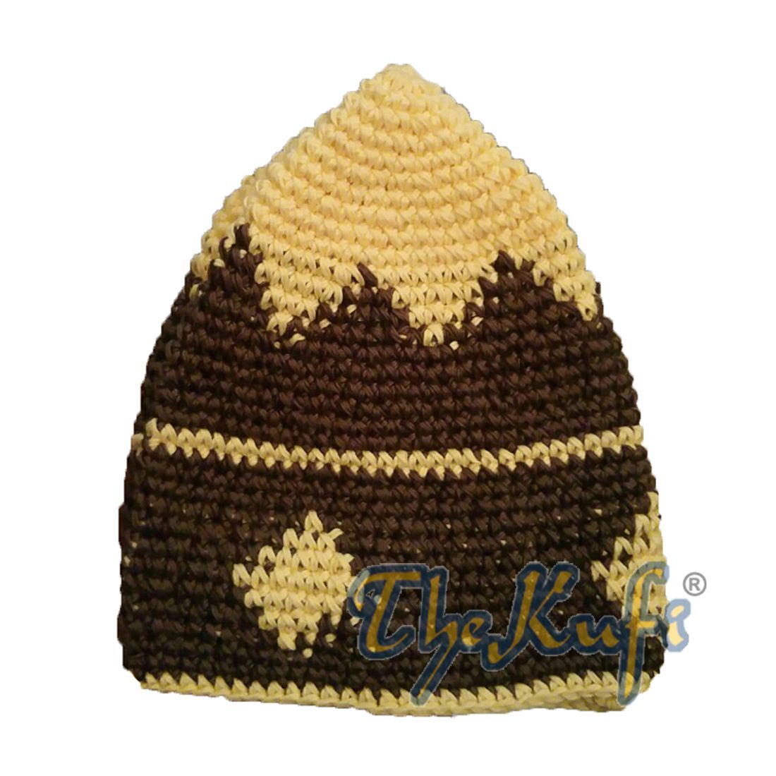 Hand-crocheted Cotton Sturdy Dark Brown & Yellow Small Diamonds Line Kufi Hat