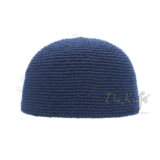 Plain Dark Navy Blue Hand-Crocheted 100% Cotton Kufi Hat Fits Most Unique Design and Comfortable Fit