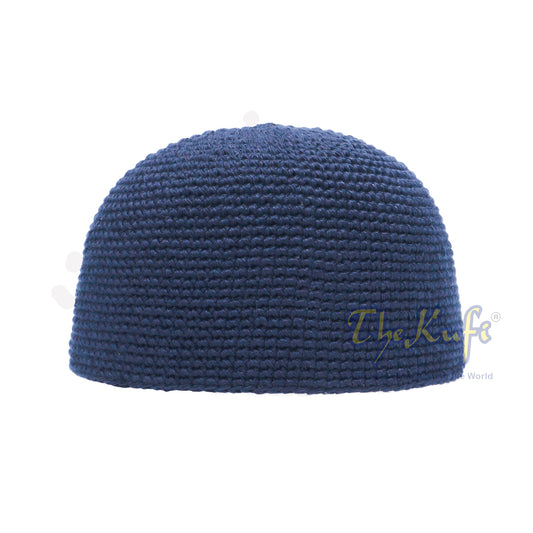 Plain Dark Navy Blue Hand-Crocheted 100% Cotton Kufi Hat Fits Most Unique Design And Comfortable Fit