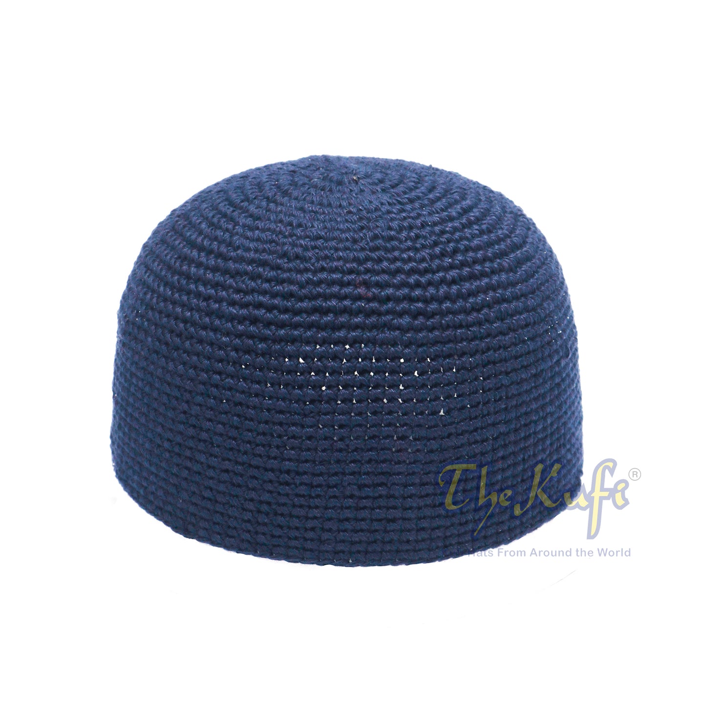 Plain Dark Navy Blue Hand-Crocheted 100% Cotton Kufi Hat Fits Most Unique Design And Comfortable Fit