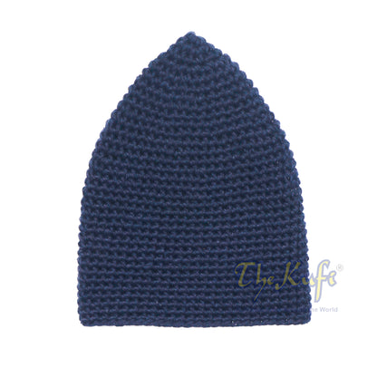 Plain Dark Navy Blue Hand-Crocheted 100% Cotton Kufi Hat Fits Most Unique Design And Comfortable Fit