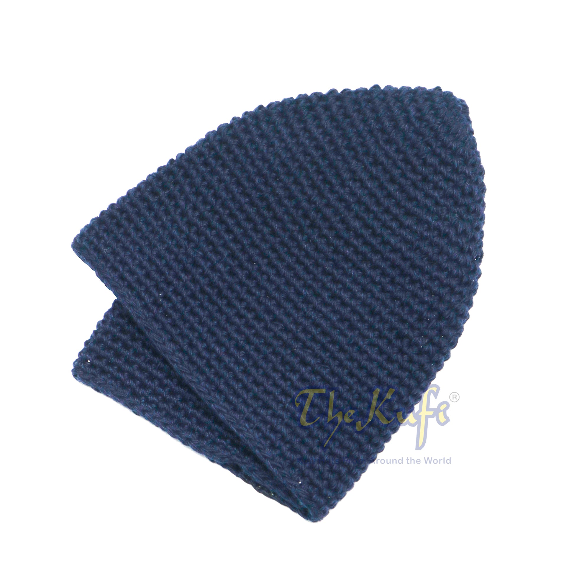 Plain Dark Navy Blue Hand-Crocheted 100% Cotton Kufi Hat Fits Most Unique Design And Comfortable Fit