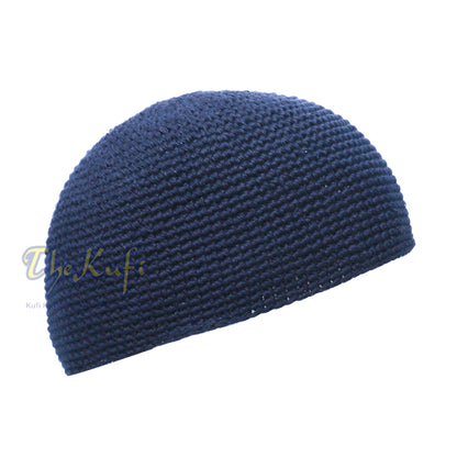 Plain Dark Navy Blue Hand-Crocheted 100% Cotton Kufi Hat Fits Most Unique Design And Comfortable Fit