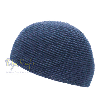 Plain Dark Navy Blue Hand-Crocheted 100% Cotton Kufi Hat Fits Most Unique Design And Comfortable Fit