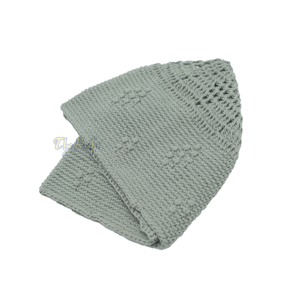 Light Army Green Crocheted - Knot Design Cotton Blend Yemeni Kufi Cap