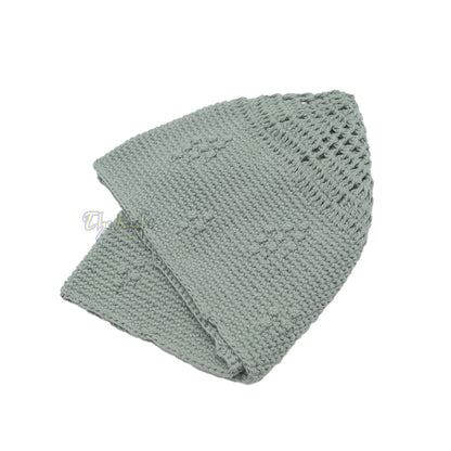 Light Army Green Crocheted - Knot Design Cotton Blend Yemeni Kufi Cap