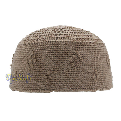 Plain Light Brown Hand-Crocheted Cotton Blend Kufi Cap