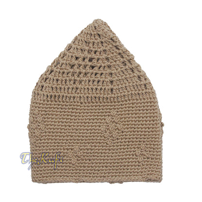 Plain Light Brown Hand-Crocheted Cotton Blend Kufi Cap