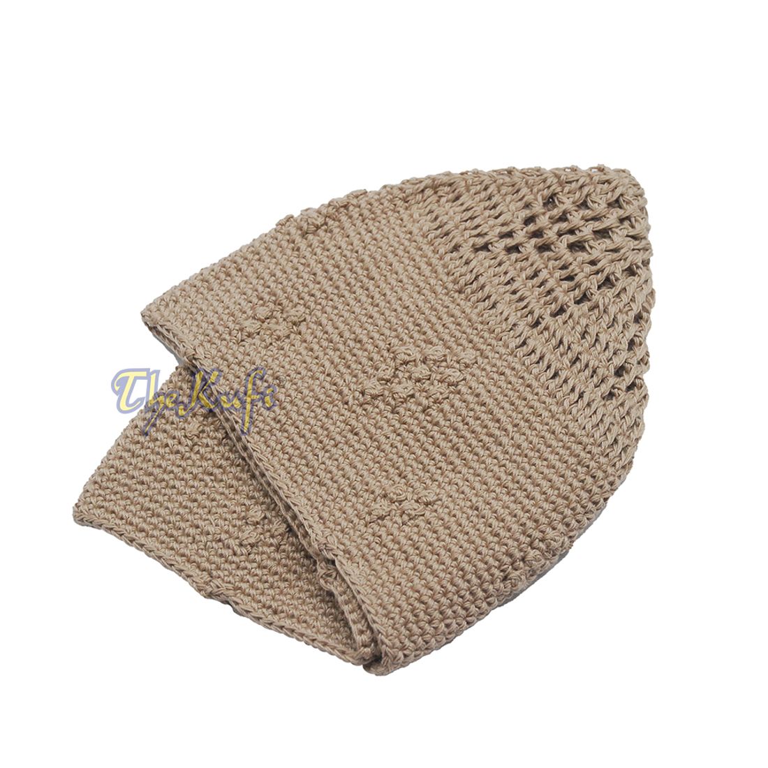 Plain Light Brown Hand-crocheted Cotton Kufi Hat
