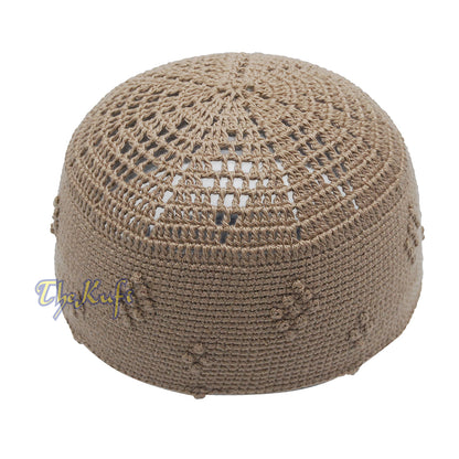 Plain Light Brown Hand-Crocheted Cotton Blend Kufi Cap