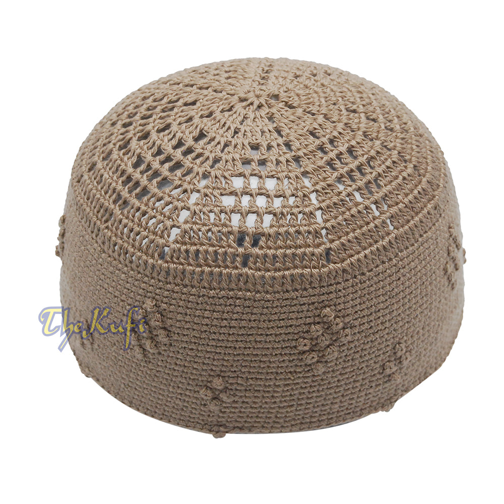 Topi Kufi Katun Rajutan Tangan Coklat Muda Polos