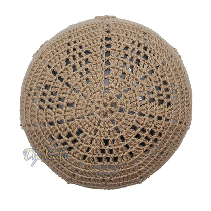 Plain Light Brown Hand-Crocheted Cotton Blend Kufi Cap