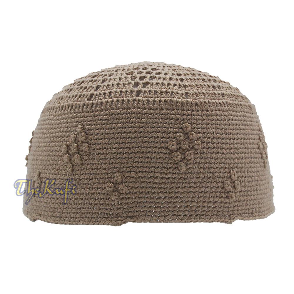 Topi Kufi Katun Rajutan Tangan Coklat Muda Polos