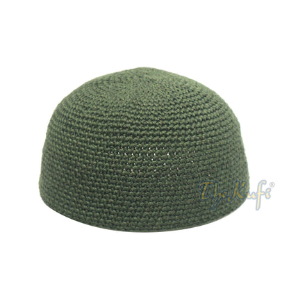 Plain Army Green Hand-Crocheted 100% Cotton Jacquard Kufi Hat Unique Design And Comfortable Fit