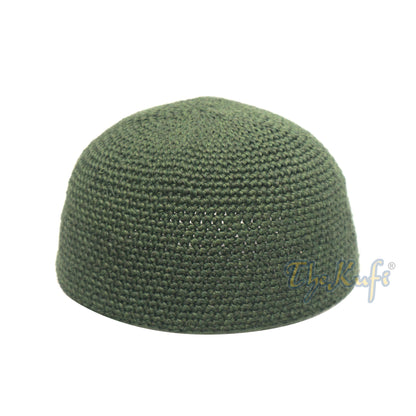 Plain Army Green Hand-Crocheted 100% Cotton Jacquard Kufi Hat Design and Comfortable Fit
