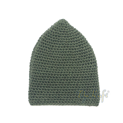 Plain Army Green Hand-Crocheted 100% Cotton Jacquard Kufi Hat Unique Design And Comfortable Fit