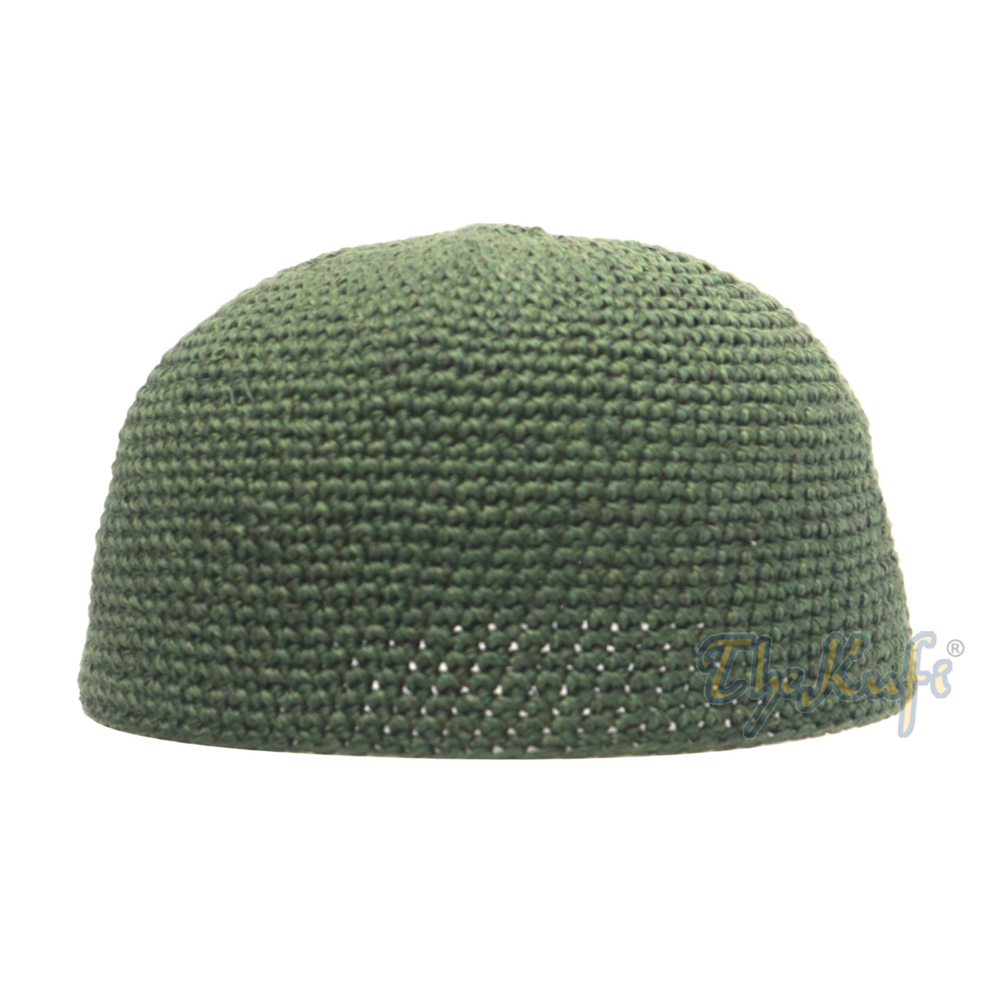 Plain Army Green Hand-Crocheted 100% Cotton Jacquard Kufi Hat Design and Comfortable Fit