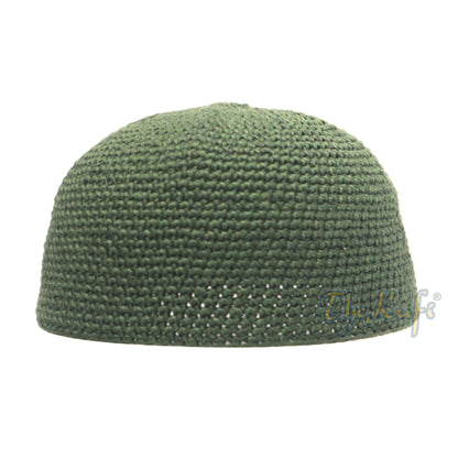 Plain Army Green Hand-Crocheted 100% Cotton Jacquard Kufi Hat Design and Comfortable Fit