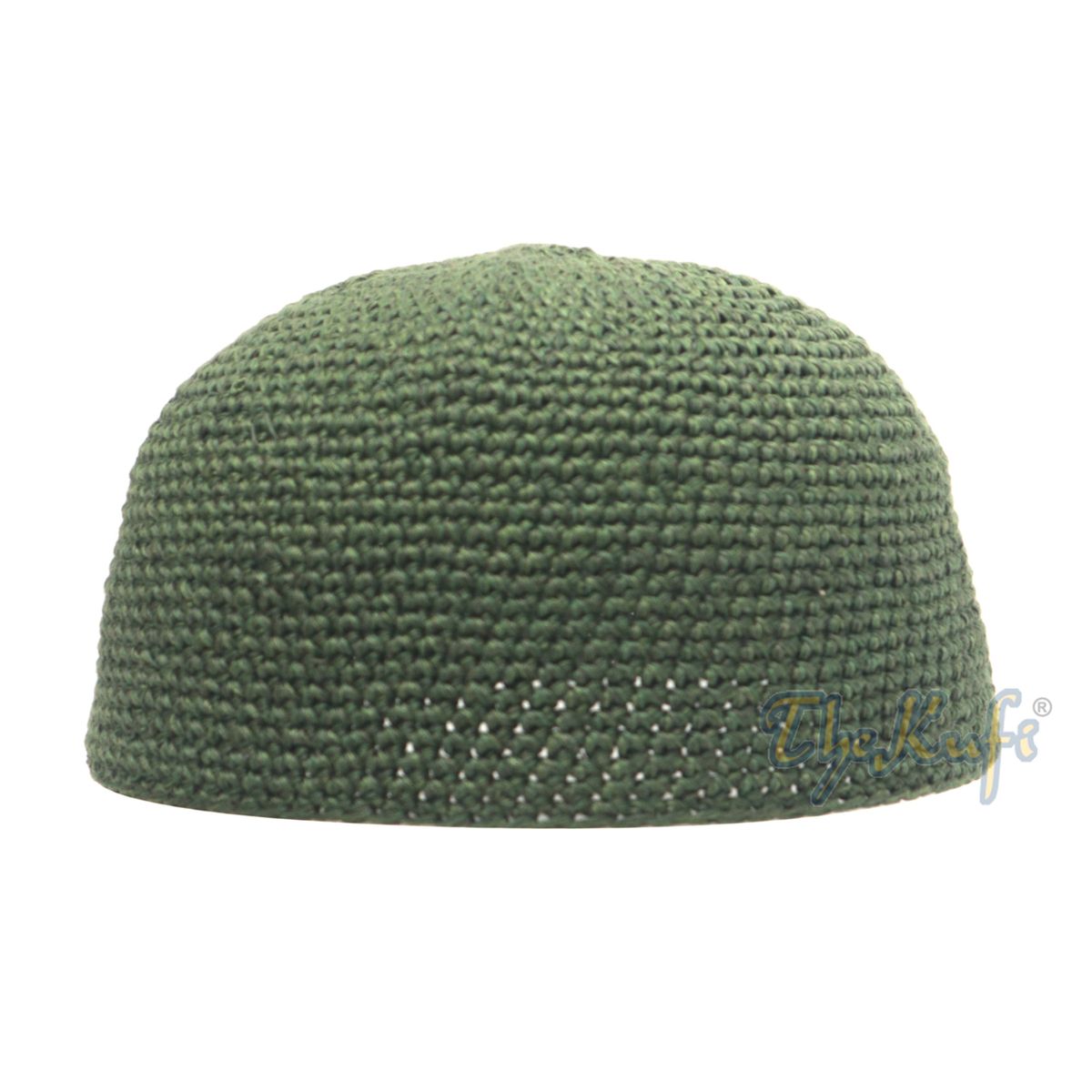 Plain Army Green Hand-Crocheted 100% Cotton Jacquard Kufi Hat Design and Comfortable Fit