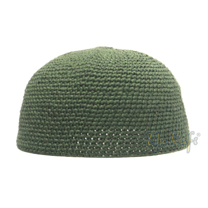 Plain Army Green Hand-Crocheted 100% Cotton Jacquard Kufi Hat Design and Comfortable Fit