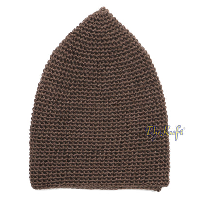 Hand-Crocheted Cotton Sturdy Brown Plain Crocheted Kufi Cap