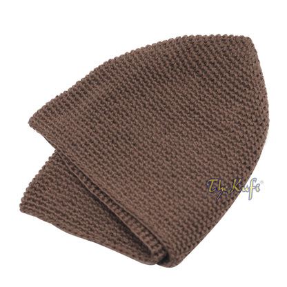 Hand-Crocheted Cotton Sturdy Brown Plain Crocheted Kufi Cap