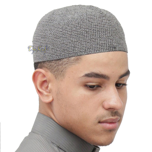 Plain Gray Hand-Crocheted 100% Cotton Kufi Hat Unique Design and Comfortable Fit