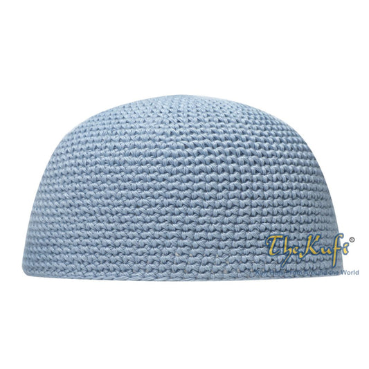 Plain Baby Blue Hand-Crocheted 100% Cotton Kufi Hat Unique Design and Comfortable Fit