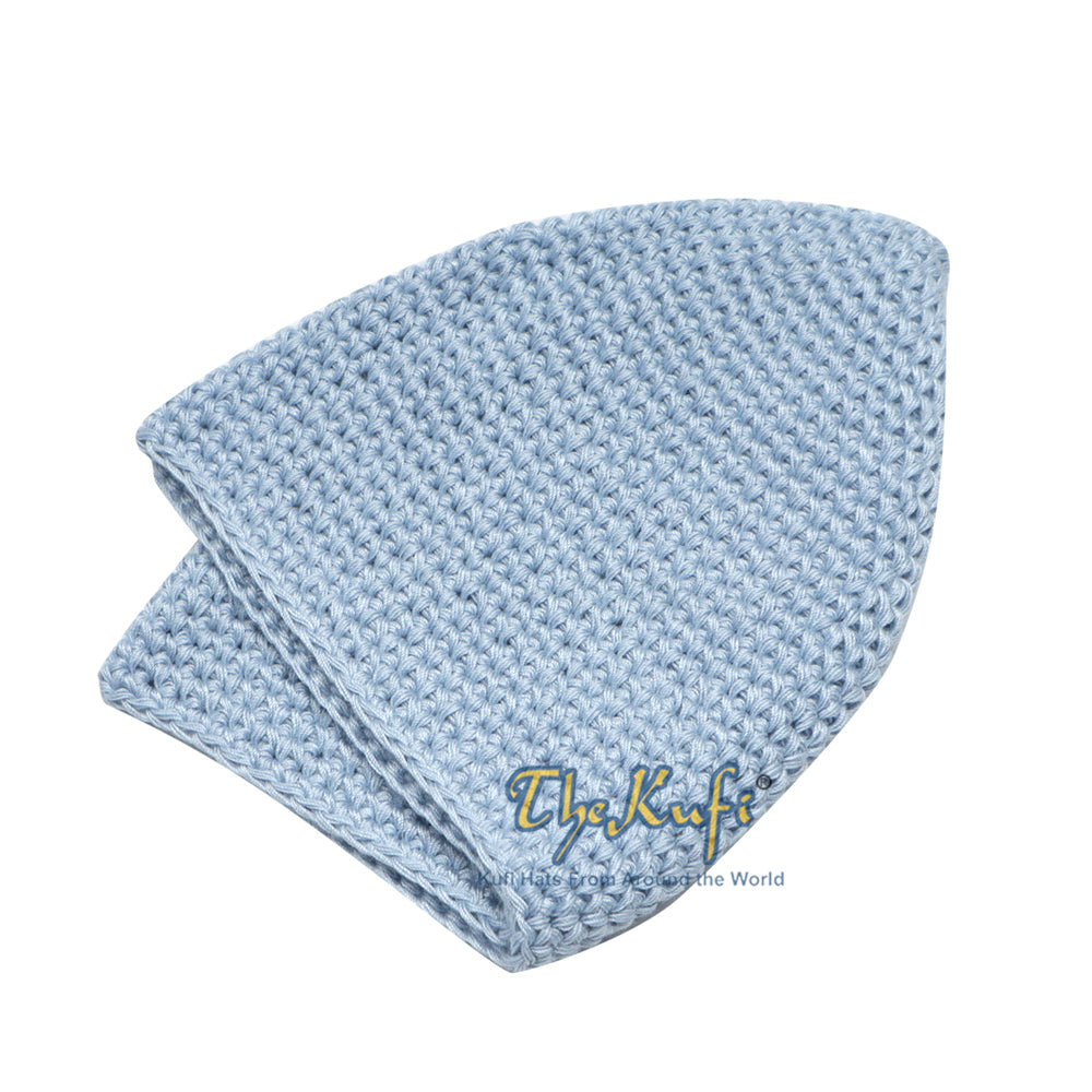 Plain Baby Blue Hand-Crocheted 100% Cotton Kufi Hat Unique Design And Comfortable Fit