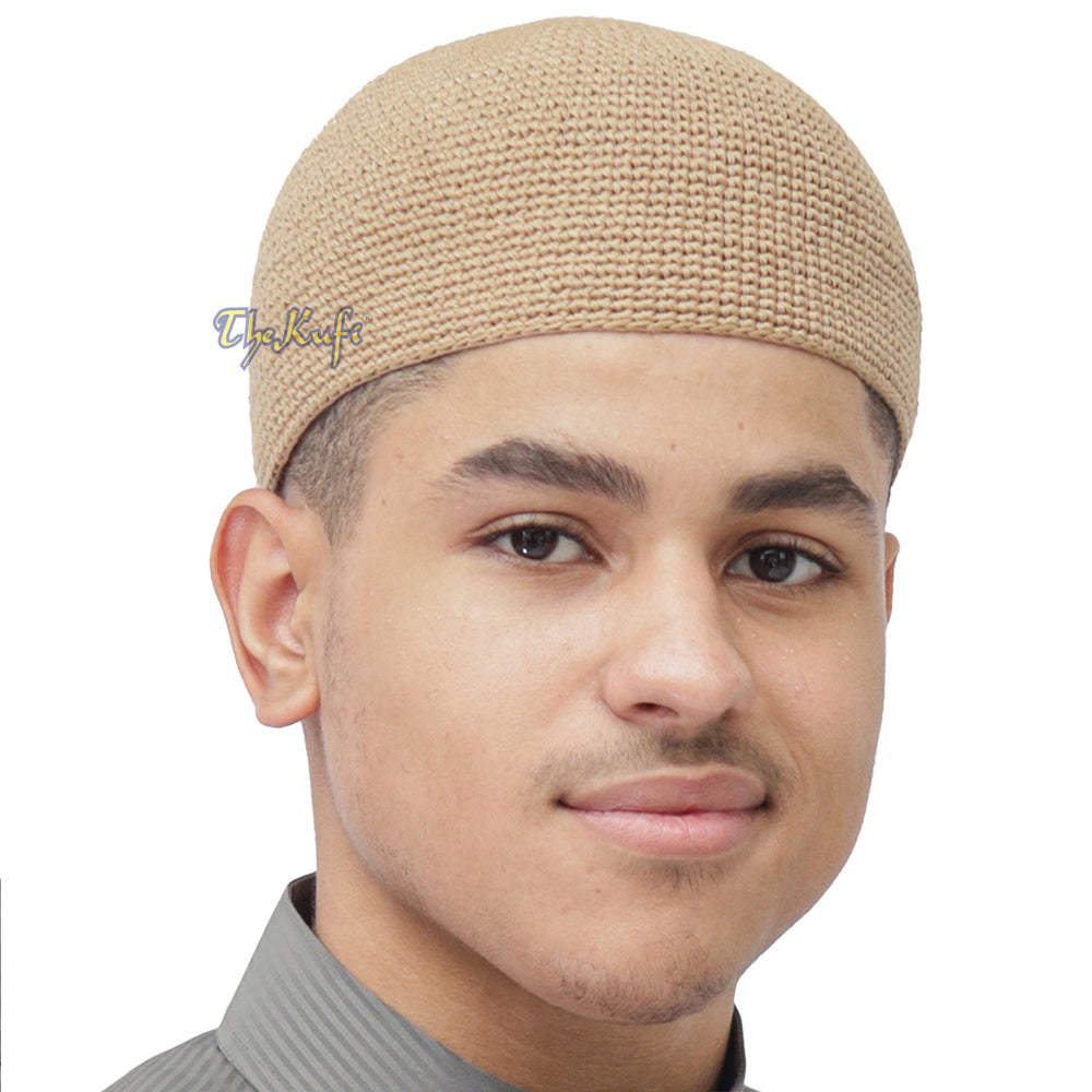 Plain Light Brown Hand-Crocheted 100% Cotton Kufi Hat Unique Design and Comfortable Fit