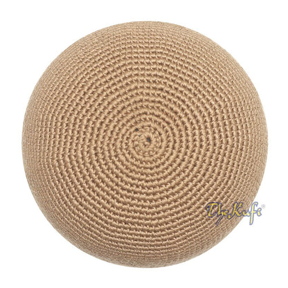 Plain Light Brown Hand-Crocheted 100% Cotton Kufi Hat Design and Comfortable Fit