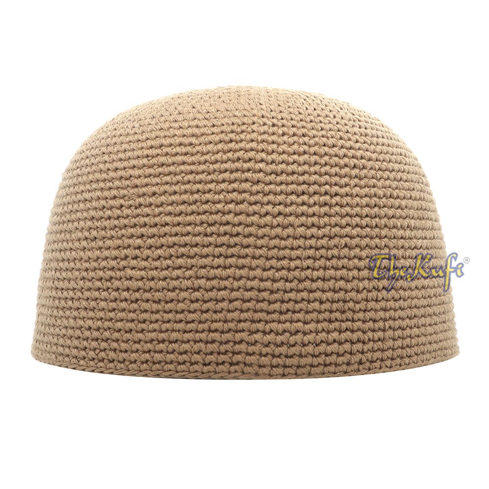 Plain Light Brown Hand-Crocheted 100% Cotton Kufi Hat Design and Comfortable Fit