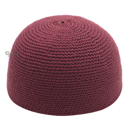 Plain Burgundy Hand-Crocheted 100% Cotton Kufi Hat Unique Design And Comfortable Fit