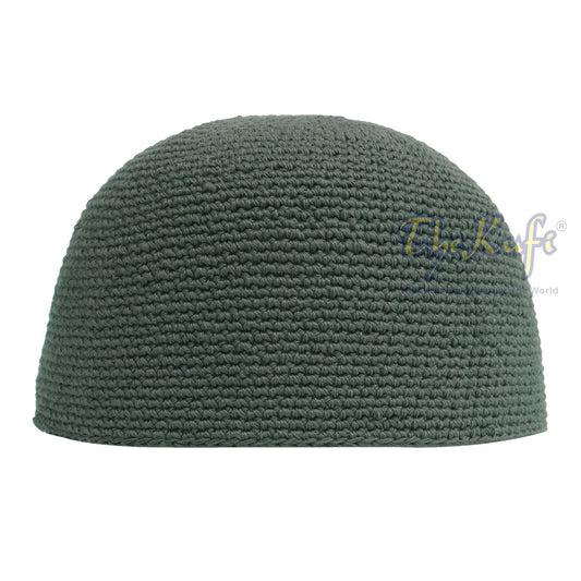 Plain Dark Army Green Hand-Crocheted 100% Cotton Jacquard Kufi Hat Unique Design and Comfortable Fit
