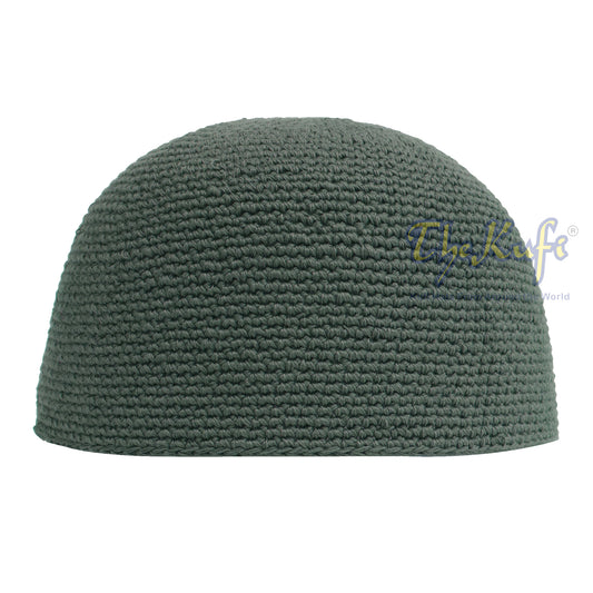 Plain Dark Army Green Hand-Crocheted 100% Cotton Jacquard Kufi Hat Unique Design And Comfortable Fit