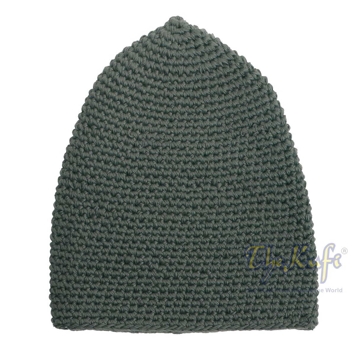 Plain Dark Army Green Hand-Crocheted 100% Cotton Jacquard Kufi Hat Design and Comfortable Fit