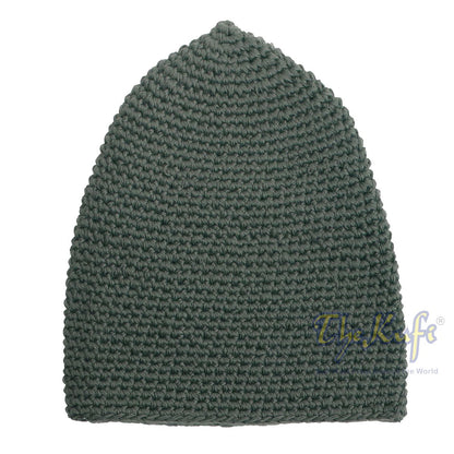 Plain Dark Army Green Hand-Crocheted 100% Cotton Jacquard Kufi Hat Design and Comfortable Fit