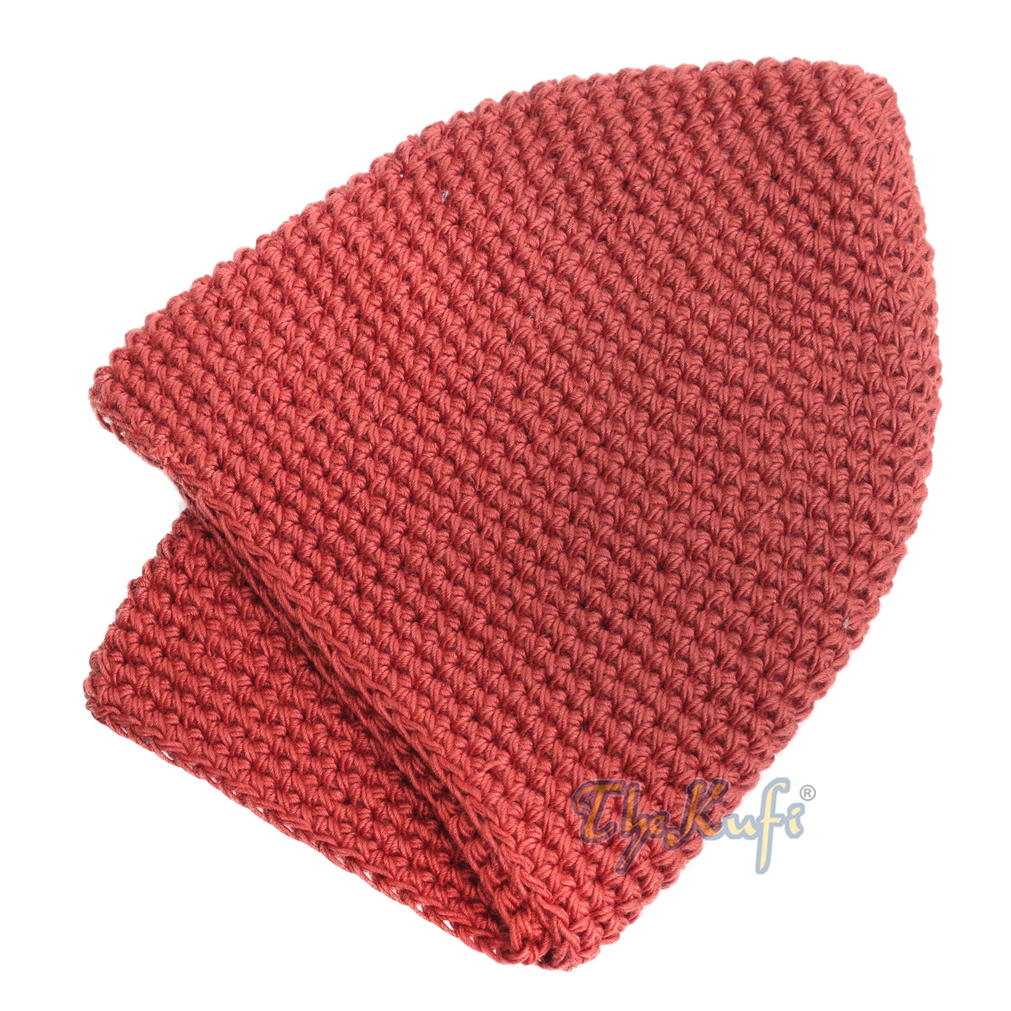 Topi Kufi Rajutan Tangan Warna Merah Tua Polos Desain 100% Katun dan Nyaman Dipakai
