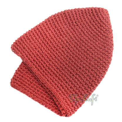 Topi Kufi Rajutan Tangan Warna Merah Tua Polos Desain 100% Katun dan Nyaman Dipakai