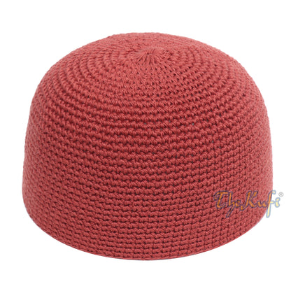 Topi Kufi Rajutan Tangan Warna Merah Tua Polos Desain 100% Katun dan Nyaman Dipakai