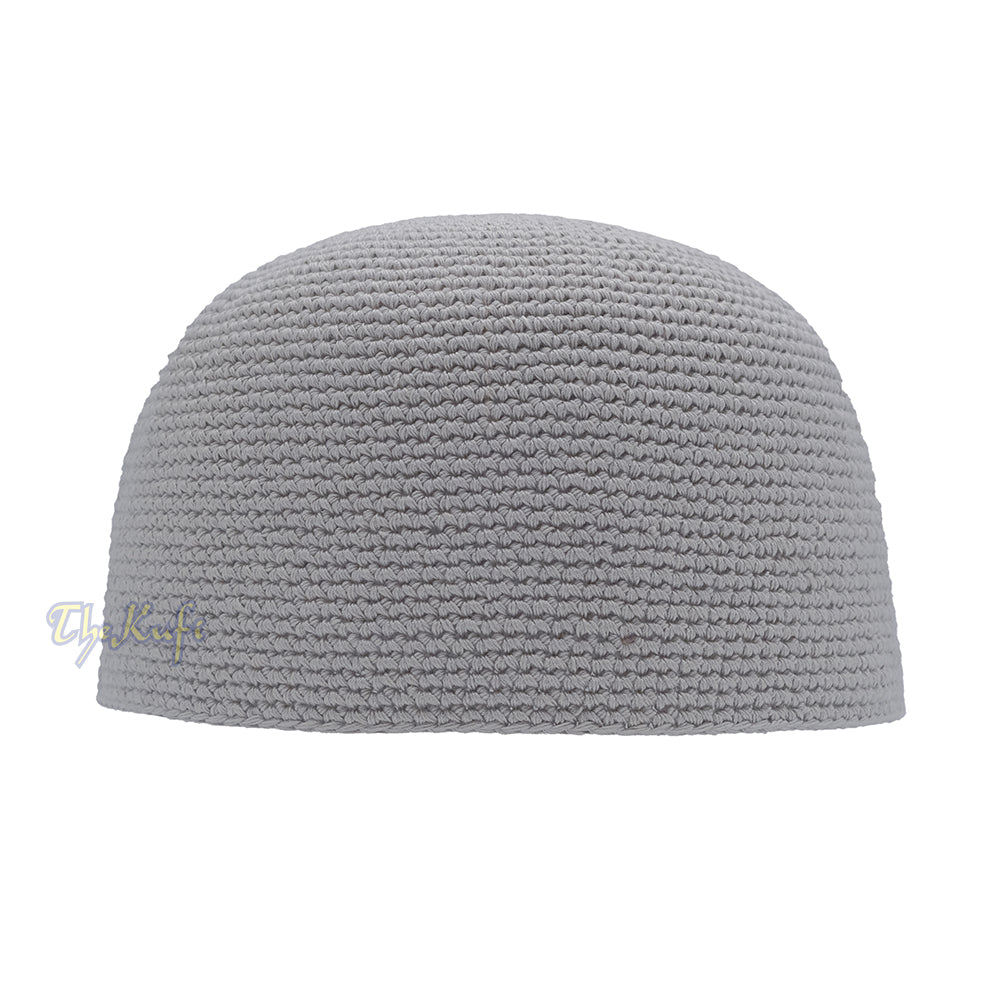 Plain Light Gray Hand-Crocheted 100% Cotton Jacquard Kufi Hat – Comfortable Fit