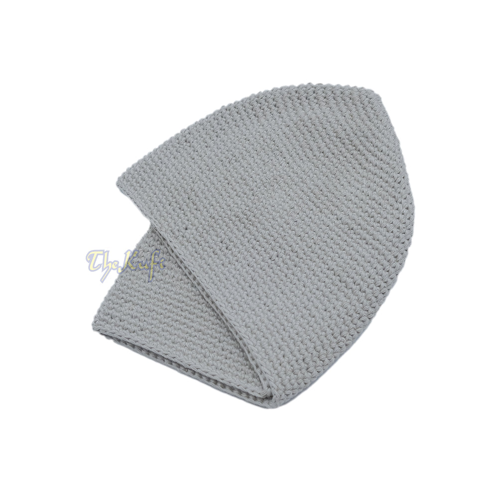 Plain Light Gray Hand-Crocheted 100% Cotton Jacquard Kufi Hat – Comfortable Fit