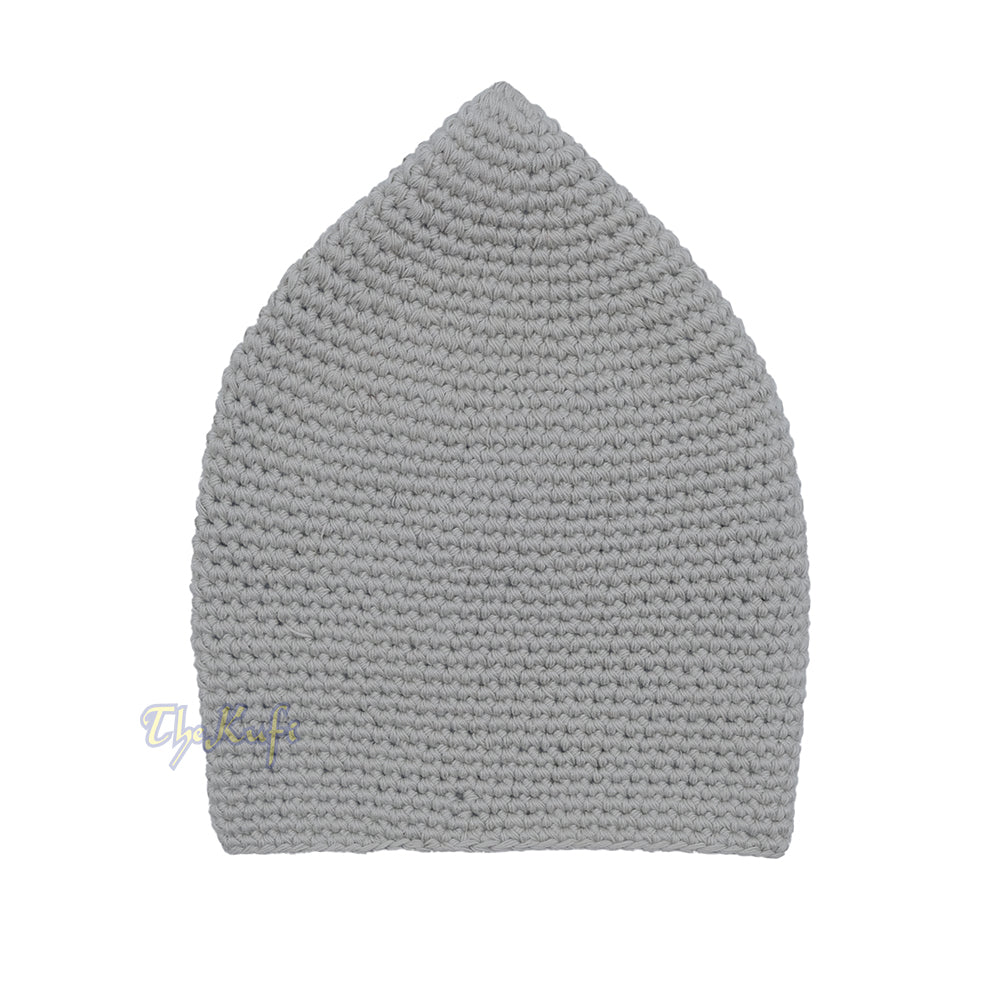 Plain Light Gray Hand-Crocheted 100% Cotton Jacquard Kufi Hat - Comfortable Fit