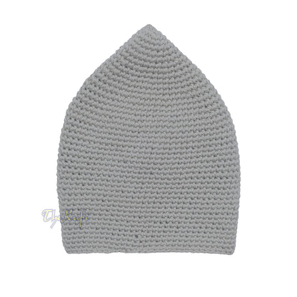 Plain Light Gray Hand-Crocheted 100% Cotton Jacquard Kufi Hat - Comfortable Fit